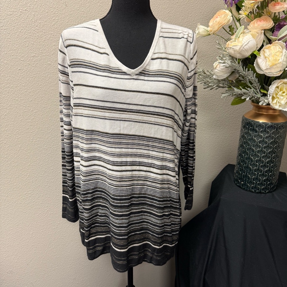 Catherines 1X Black Gray Metallic Stripe Long Sleeve Lightweight Top